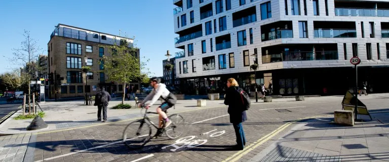 A cyclist using the cycle lane in London