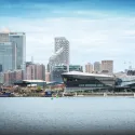 Skyline view of City Hall headquarters at Crystal Building, London Borough of Newham