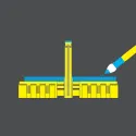 Drawing of a pencil colouring a yellow building 