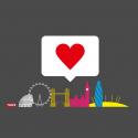 Drawing of a love sign over London skyline