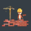 Drawing of a fox building a brick wall