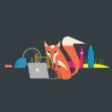 Drawing of a fox using a laptop
