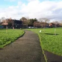 Avery Hill environment outdoor area with footpath running between the parks