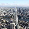 Birdseye view of London, overlooking the Shard and London Bridge area of the River Thames.