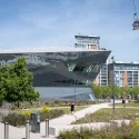 Outside view of City Hall in Royal Docks on a sunny, summer day