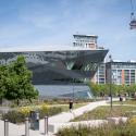 Outside view of City Hall in Royal Docks on a sunny, summer day