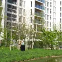 Accessible housing building with trees at the front