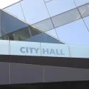 The Crystal City Hall building name on entrance