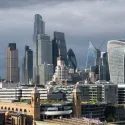 London skyline with dark cloud