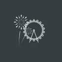 Fireworks and London Eye icon on grey background