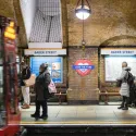 Tube train departing from Baker Street platform