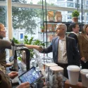 Mayor of London at Rossyln, meeting employees who benefit from the London Living Wage