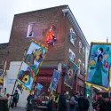 The Walthamstow Griffin on a wall on Walthamstow high street, Untold Stories project