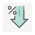 Arrow pointing down with an i on top indicating interest rate next to a per cent symbol