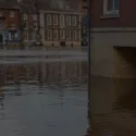 flooded road and houses