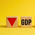 GDP text with arrows pointing up and down