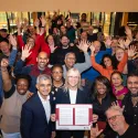 The Mayor of London and Londoners posing for a photo with the BSL charter