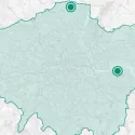 Map of London with blue dots