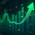 Image showing arrow going up on a background with column charts