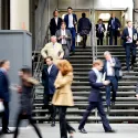 Business people walking on London street in the City
