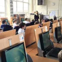 Children on computers in classroom
