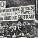 Millicent Fawcett at suffrage rally
