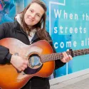 Nicola Hogg Busking at Wembley Park. Photo by Gary W Smith.