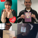 A collage of 8 people holding hand-written notes that say: Thank you.