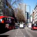 Red buses on a London street