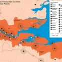 The Thames Estuary Production Corridor: A Network of Creative Places map with numbered key of cultural production areas
