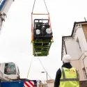 Water source heat pumps being lifted with crane at Southwark