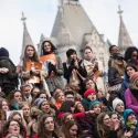 A large group of Women on a march for Women's rights.