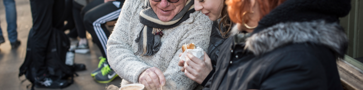 Family having coffees at Broadway Market