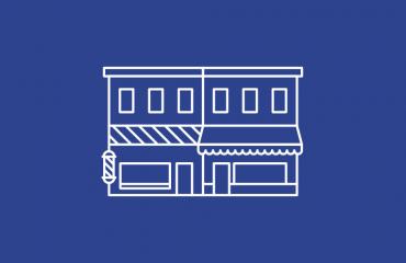 Icon of two shops on a blue backrgound