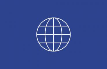 Icon of a connected globe on a blue background