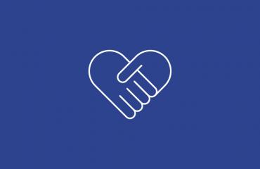 Icon of two hands forming a heart on a blue background