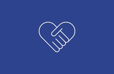 Icon of two hands forming a heart on a blue background