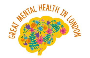A drawing of a brain with lots of colourful flowers to mark Great Mental Health Day in London