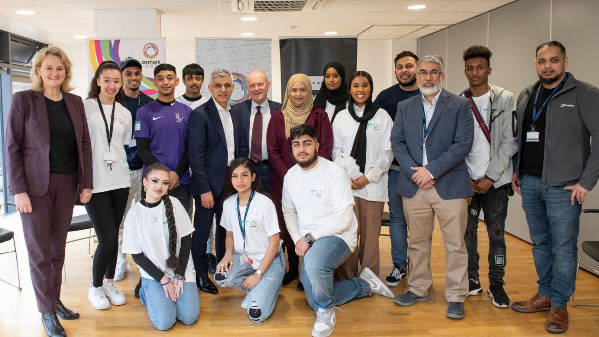 Mayor of London with young people at the launch of the youth mentoring scheme