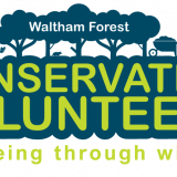 A logo depicting Waltham Forest conservation volunteering with the tag line "Wellbeing through wildlife" 
